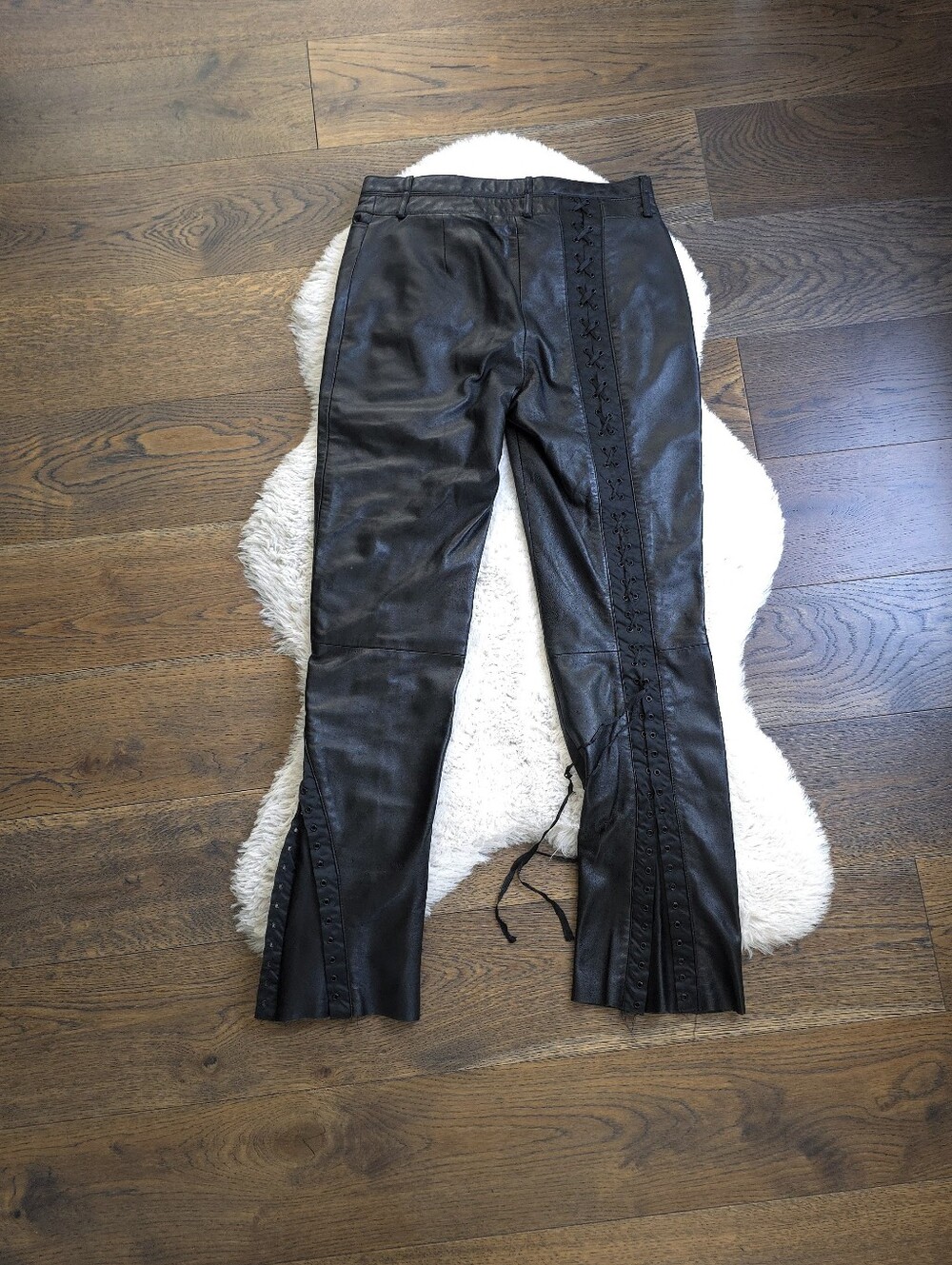 Dolce & Gabbana Y2K Lace Up Double Waistband Kick Out Leather Pant